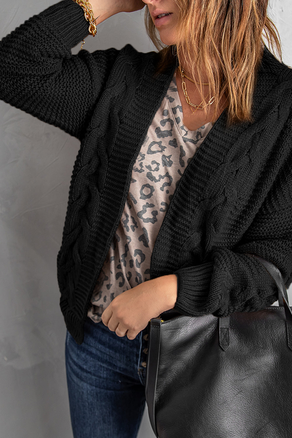 Black Chunky Wide Long Sleeve Knit Cardigan