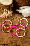 Bright Pink 7pcs Color Block Beaded Bracelet Set