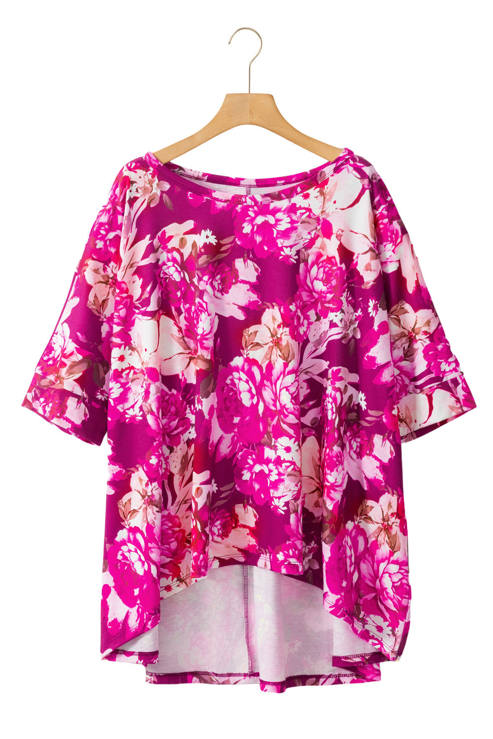 Red Plus Size Floral Print Half Sleeve Blouse