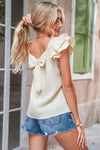 Gossamer Pink Textured Bow Frilled Ruffle Sleeve Blouse