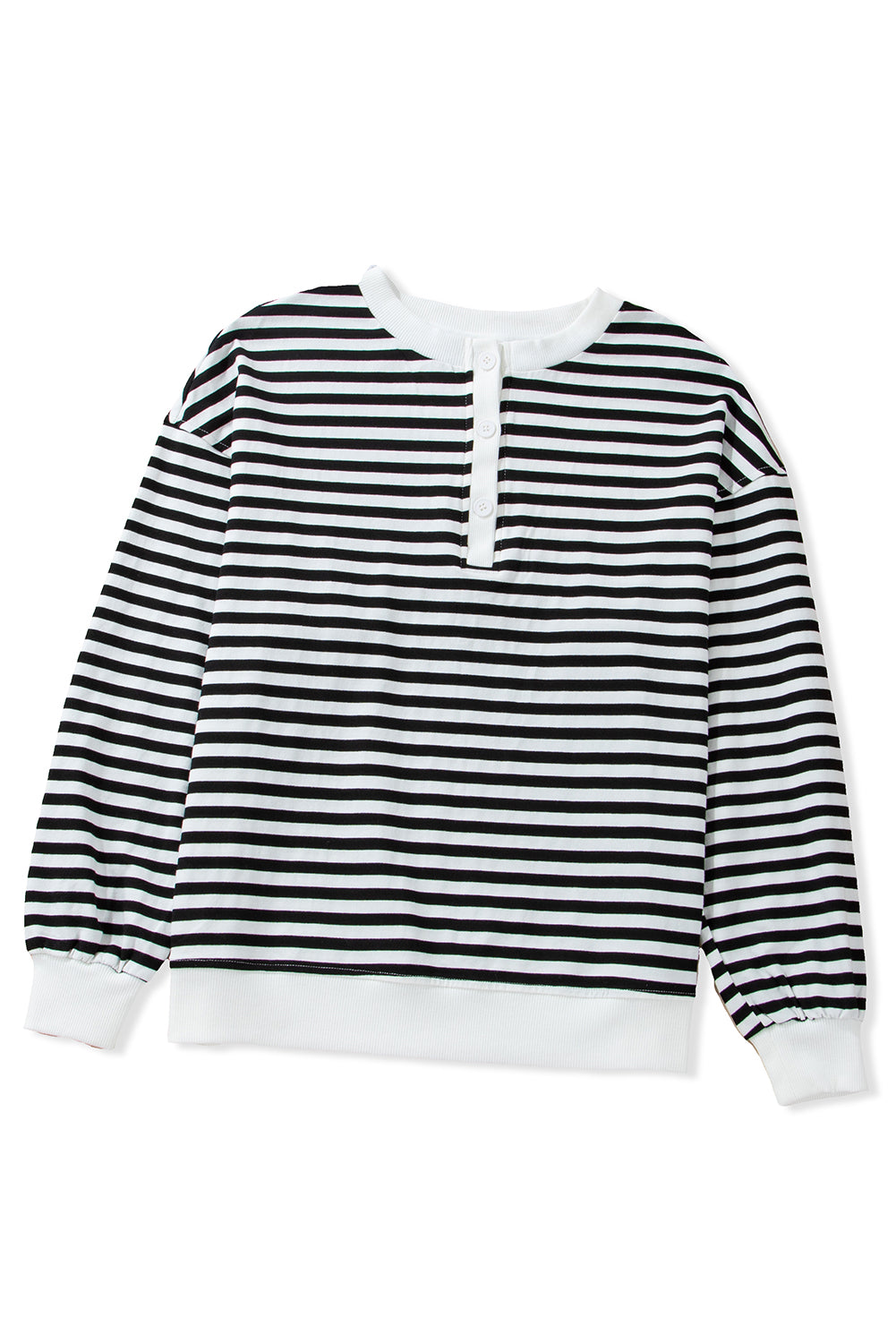 White Stripe Buttoned Crew Neck Oversized Sweatshirt