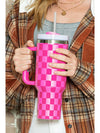 Black Checkered Print Handled Stainless Steel Tumbler Cup