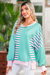 Green Stripe Colorblock Patchwork Side Split Sweatshirt