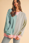 Pink Stripe Colorblock Drop Shoulder Oversize Sweatshirt