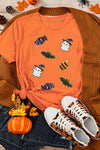 Orange Sequined Halloween Spirit Pattern Patched Custom Casual Tee