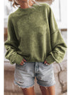 Brown Plain Drop Shoulder Crew Neck Pullover Sweatshirt