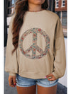 Pale Khaki Floral Peace Graphic Washed Plus Size Sweatshirt