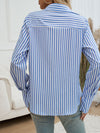 Devine Pocketed Striped Collared Neck Long Sleeve Shirt - Cocoa Yacht Club