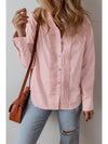 Light Pink Pleated Button-up Plain Shirt