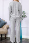 Black Slouchy Ribbed Knit V Neck Top & Pants Loungewear Set