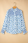 Frill Printed Button Up Long Sleeve Shirt