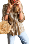 Gold Metallic Tied Front Babydoll Blouse