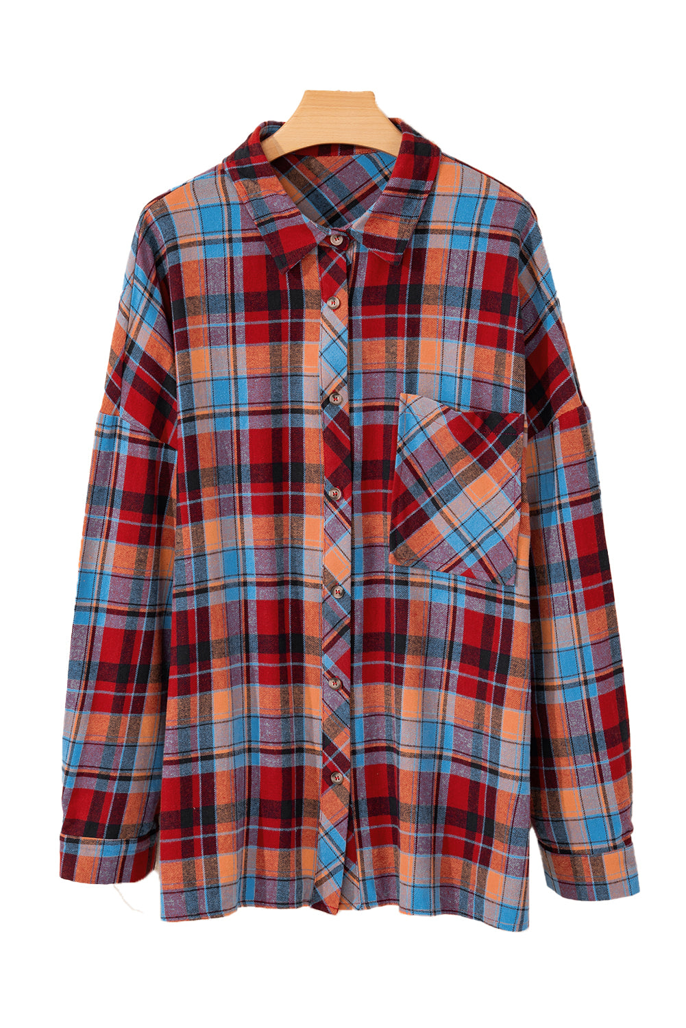 Orange Plus Size Plaid Print Buttoned Shirt