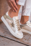 Gold Glitter Star Patchwork PU Leather Lace-up Sneakers