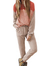 Brown Colorblock Corded Slouchy Top and Pants Set