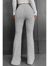 Gray Solid Color High Waist Ribbed Flare Pants