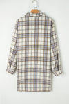 White Plaid Print Tunic Side Slits Plus Size Shacket