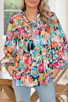 Multicolour Boho Floral V Neck Lantern Sleeve Blouse