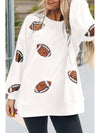 Beige Casual Football Print Round Neck Graphic Sweatshirt