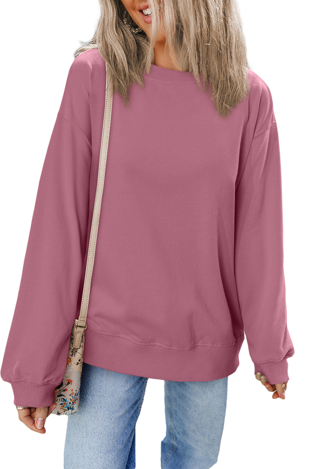 Orange Plain Drop Shoulder Crewneck Pullover Sweatshirt