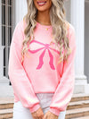 Angel Wings Bow Graphic Round Neck Long Sleeve Sweater - Cocoa Yacht Club