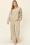 Double Take Full Size Texture Long Sleeve Top and Pants Set - Cocoa Yacht Club