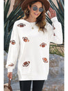 Beige Casual Football Print Round Neck Graphic Sweatshirt