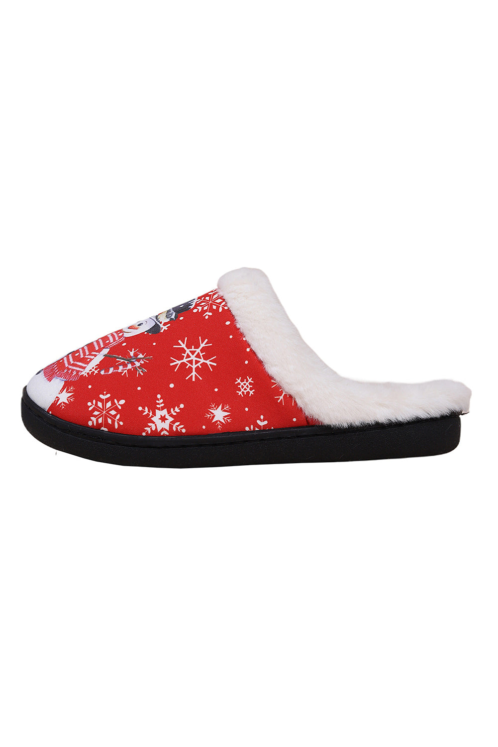 Fiery Red Cute Christmas Snowman Print Fluffy Slippers