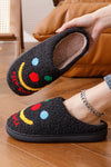 Black Keep Smile Printed Sherpa Home Slippers