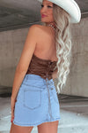 Beau Blue Abstract Embroidered Denim Mini Skirt