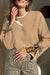 Tan Leopard Bow Decor Split Cuffs Contrast Trim Sweater