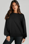 Bonbon Solid O Neck High Low Hem Pullover Sweatshirt