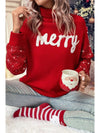 Racing Red Merry Graphic Sequin Sleeve Christmas Sweater