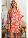 Black Floral Print Lapel Collar Loose Shirt Mini Dress