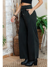 Black Elastic High Waisted Wide Leg Pants with Pockets