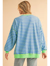 Pink Stripe Contrast Trim High Low Tunic Sweatshirt