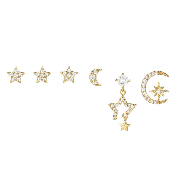 6 Pieces Celestial Star & Moon Earring Set