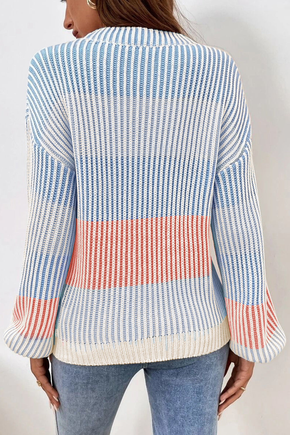 Multicolour Colorblock Lantern Sleeve Knitted Sweater