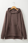 Coffee Waffle Knit High Low Oversized Hoodie