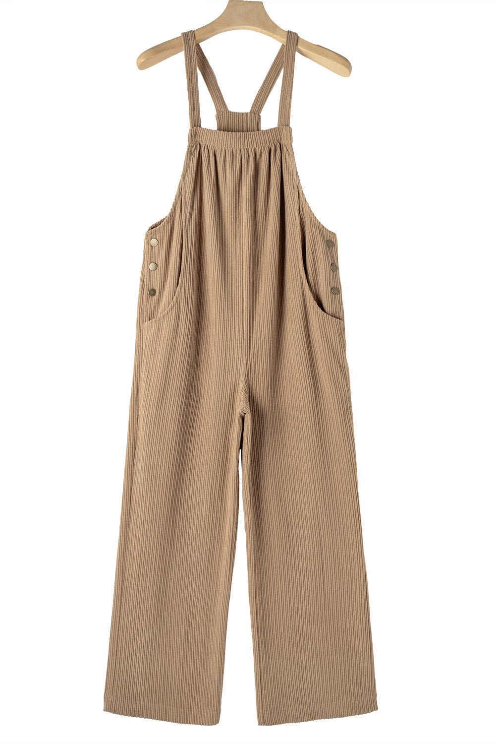 Gray Morn Plain Pocketed Loose Fit Corduroy Overalls