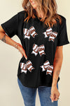 Black Game Day Football Bowknot Graphic T Shirt