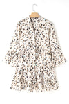 Khaki Leopard Button V Neck Pocket Flowy Mini Dress