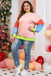 Women Plus Size Colorblock Crew Neck Sweatshirt