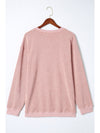 Pink Solid Ribbed Round Neck Pullover Sweatshirt