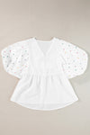 White Colorful Geometric Print V Neck Babydoll Blouse