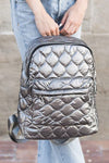 Black Solid Color Quilted Zipped Backpack