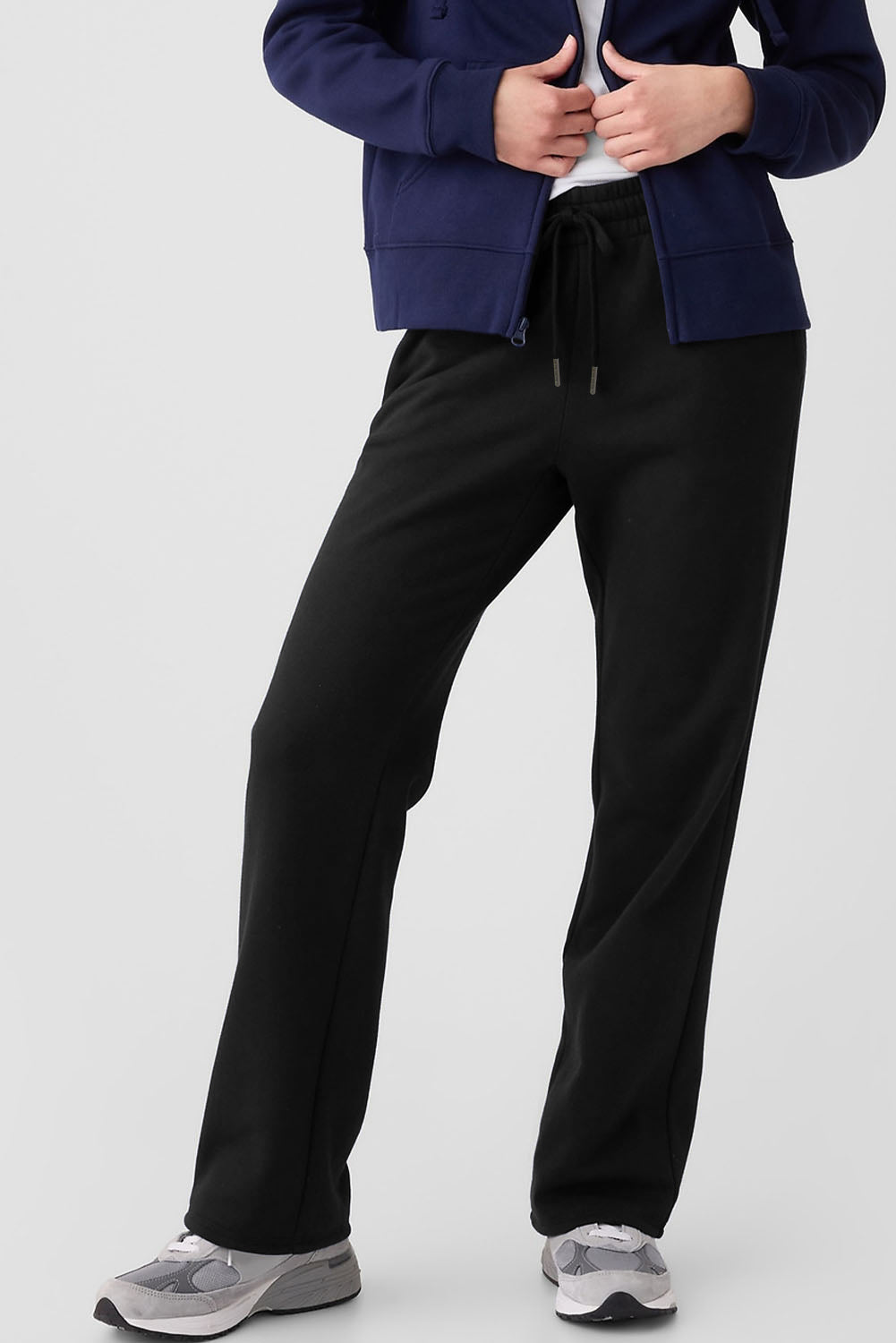 Black Solid Color Fleece Lined Drawstring Waist Pants