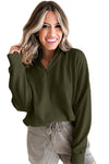 Jungle Green Zipper Collared Drop Shoulder Plain Sweatshirt