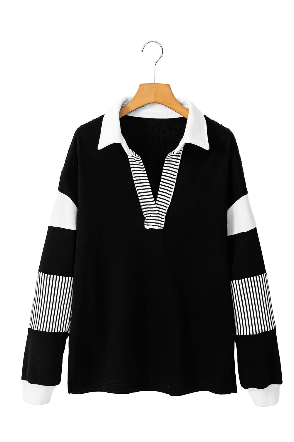 Dark Blue Striped Patchwork Collar Sweatshirt