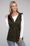 Drawstring Waist Military Hoodie Vest